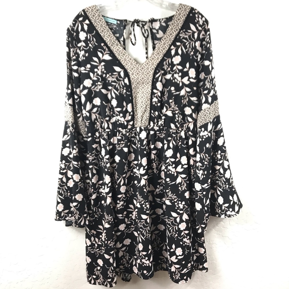 Maurices Black Floral Boho Bell Sleeves Dress